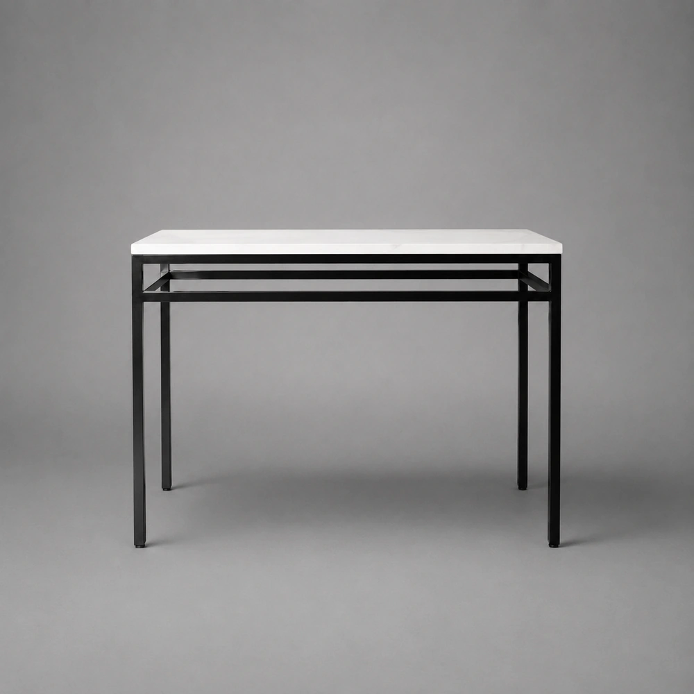 Marble Top Console with Solid Blackened Steel Base