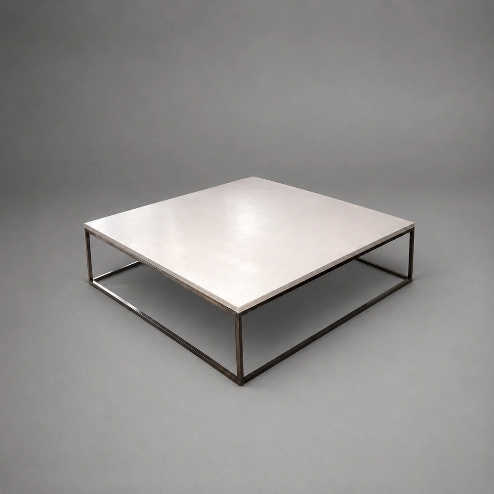 Stone Cocktail Table with Dark Finish Base
