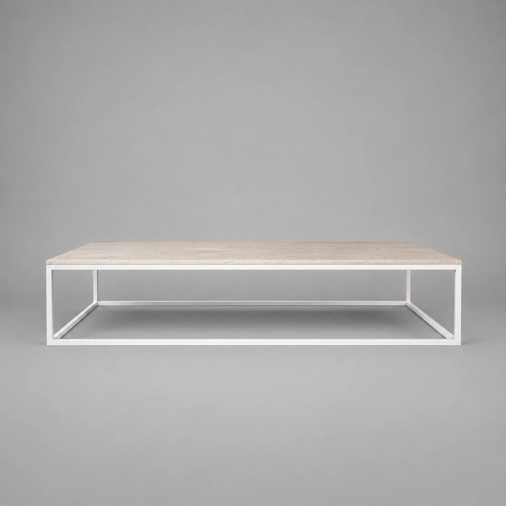 Stone Top & Solid Stainless Steel White Base Coffee Table