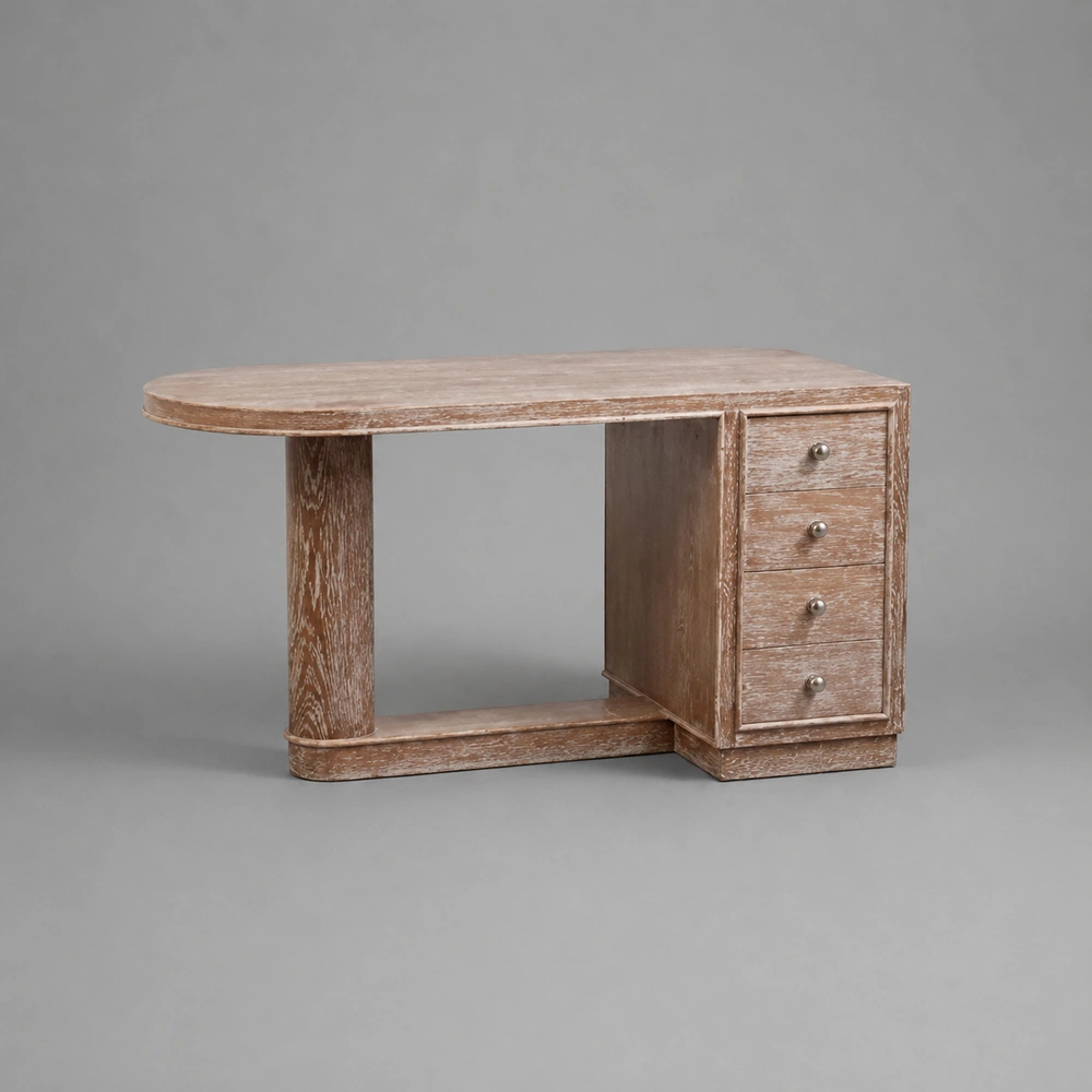 Jacques Adnet (1900-1984) Cerused Oak Double Side Desk