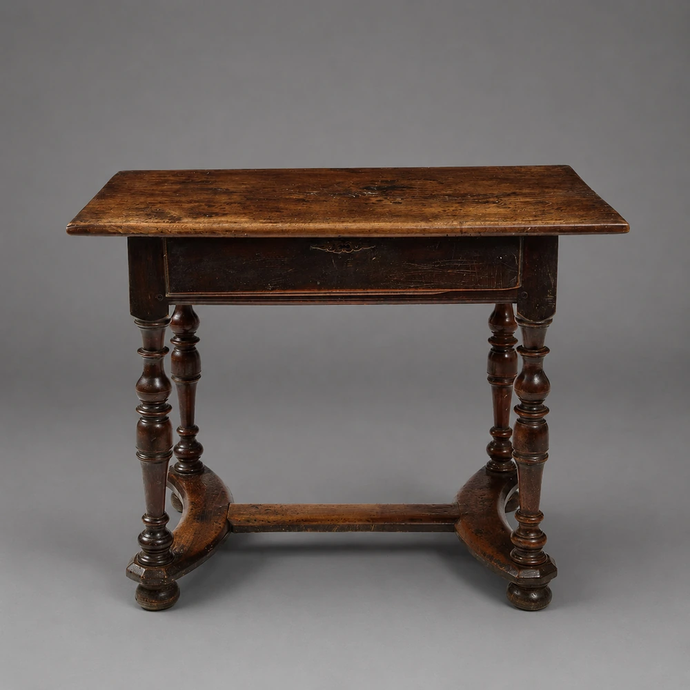 18th C. French Walnut Table with Beautifully Executed Stretcher and Patina