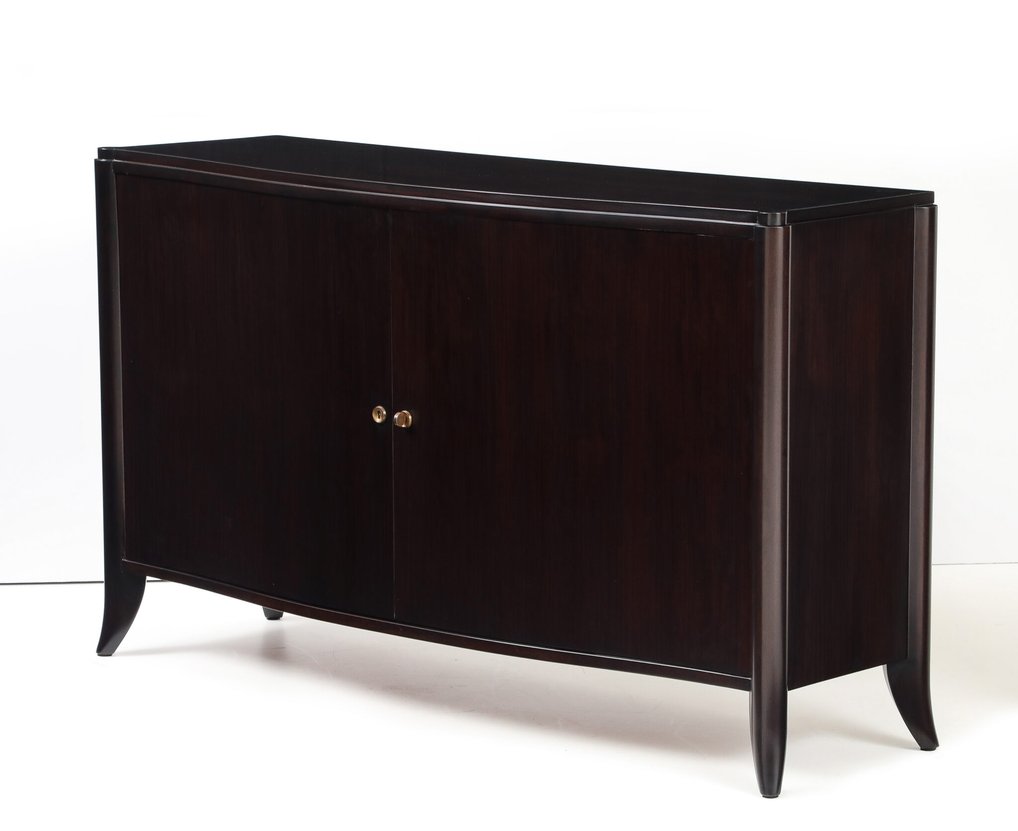 Large Maison Dominique Ebony & Mahogany Curved Two Door Sideboard Resting on Sabre Feet, France, 1940