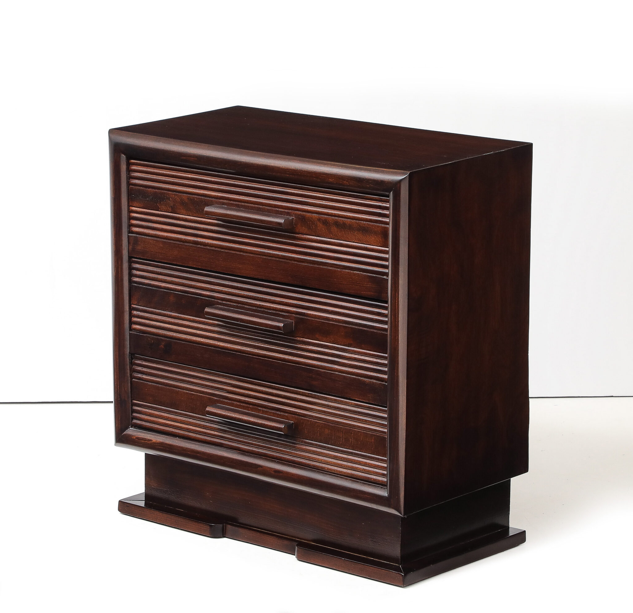 René Gabriel Three Drawer Small Chest, Modernist Wood Handles, France, 1938