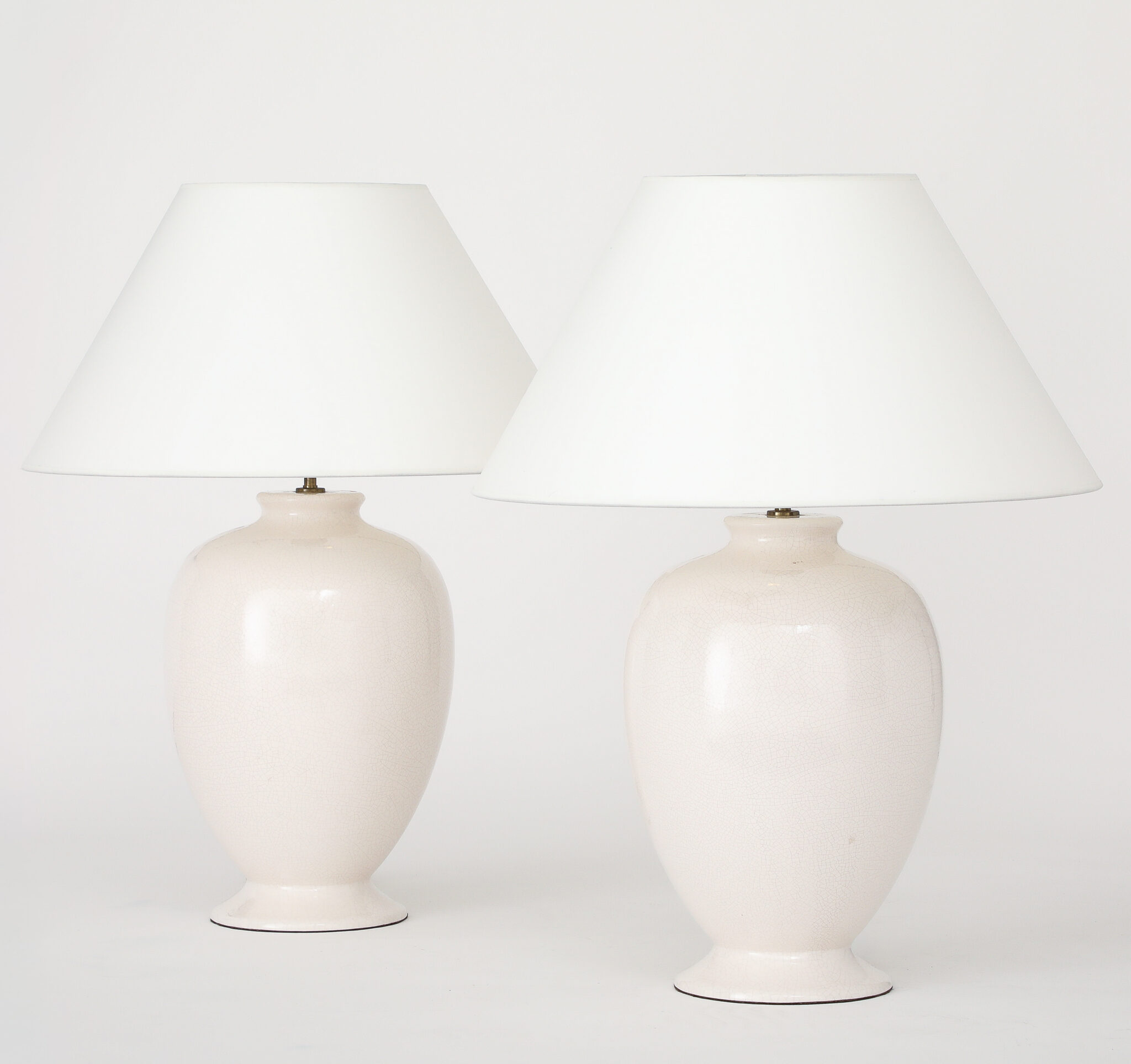 Pair Off-White Ceramic Crackle Lamps, France, c. 1970