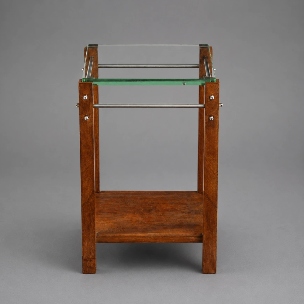 Jacques Adnet (1900-1984) Square Occasional Table, Thick Top & Nickel Spacers, France, 1930