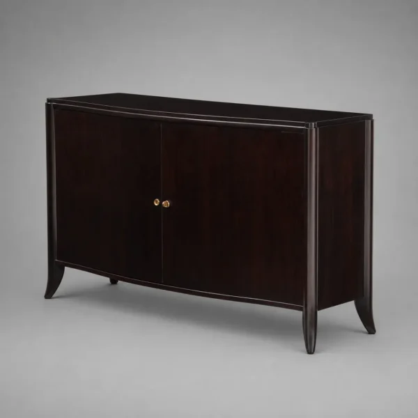 Large Maison Dominique Ebony & Mahogany Curved Two Door Sideboard Resting on Sabre Feet