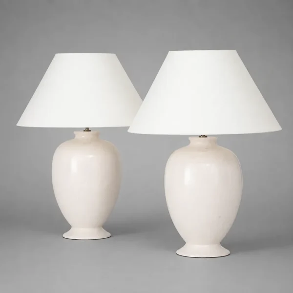 Pair Off-White Ceramic Crackle Lamps