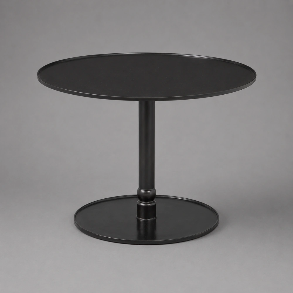 The Pedestal Table, Hand Blackened Patina, Cast Base & Forged Edges