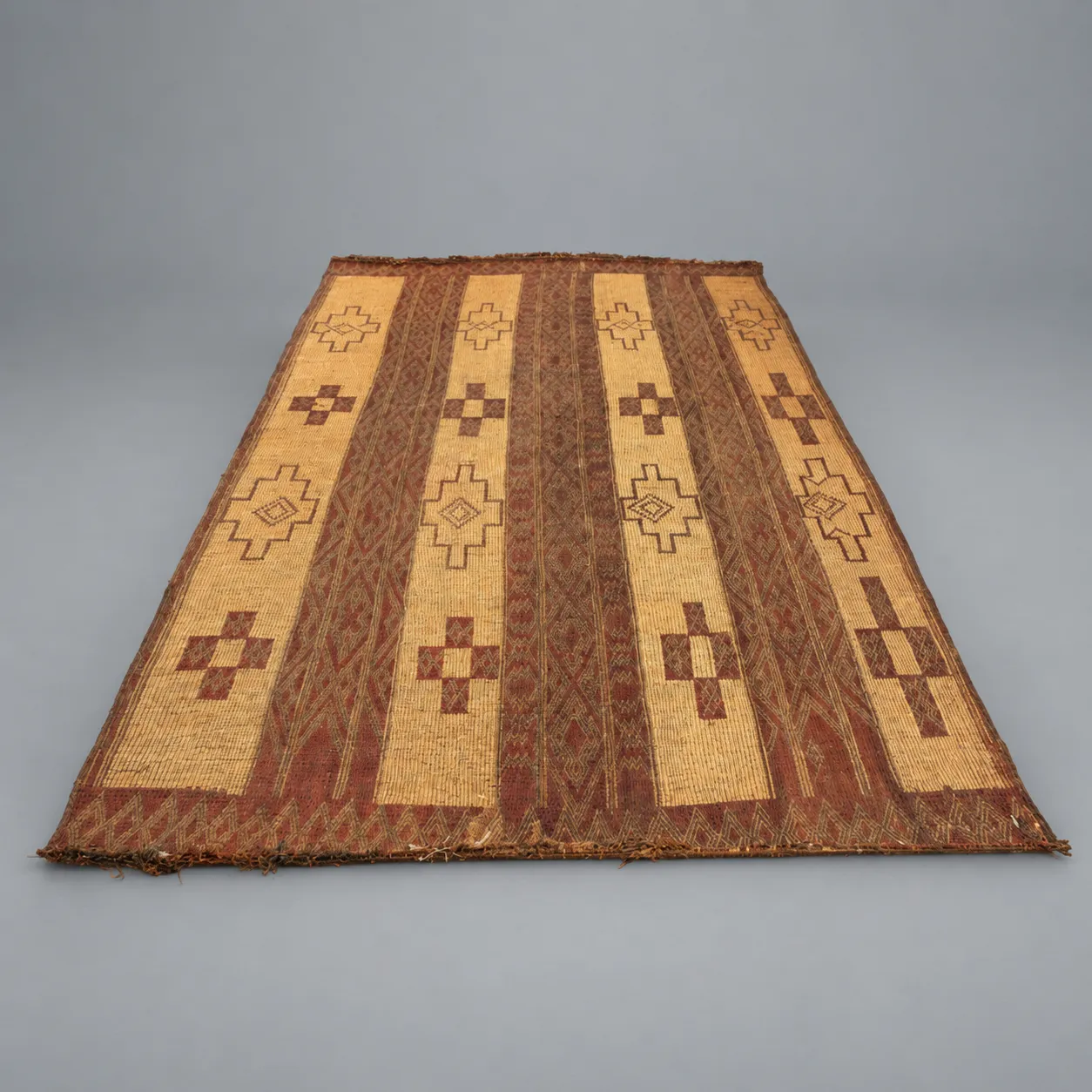 19th /early 20th C. Tuareg Leather & Reed Hand-Woven Carpet, Sahara Desert