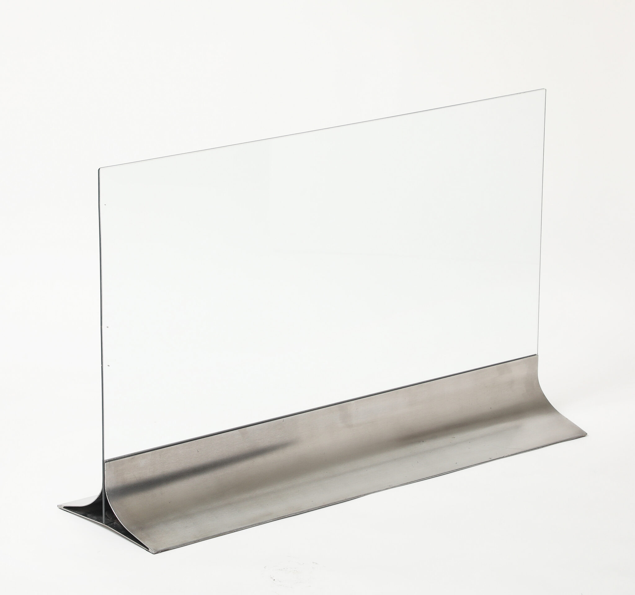 Xavier Féal Glass & Brushed Stainless Steel Fire Screen, France, c. 1970