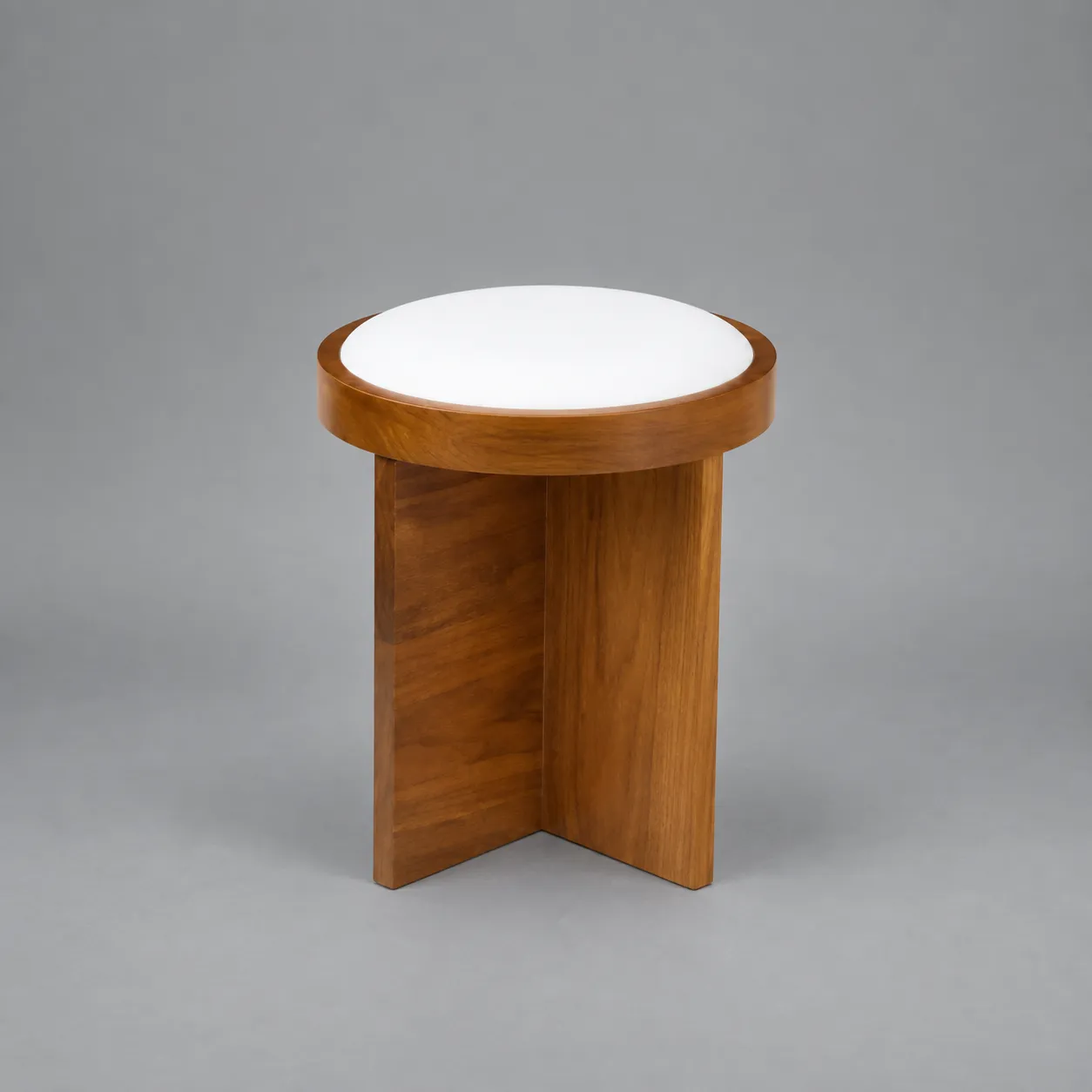 Custom Made to Order Solid Walnut Stool with Linen Inset Cushioned Top