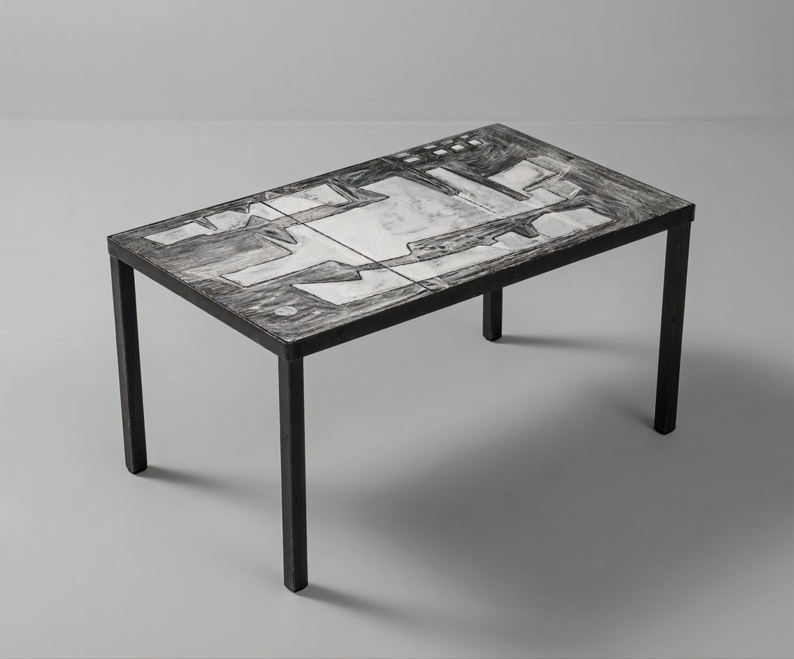 Robert & Jean Cloutier Abstract Lava Stone Top Coffee Table, France, 1950