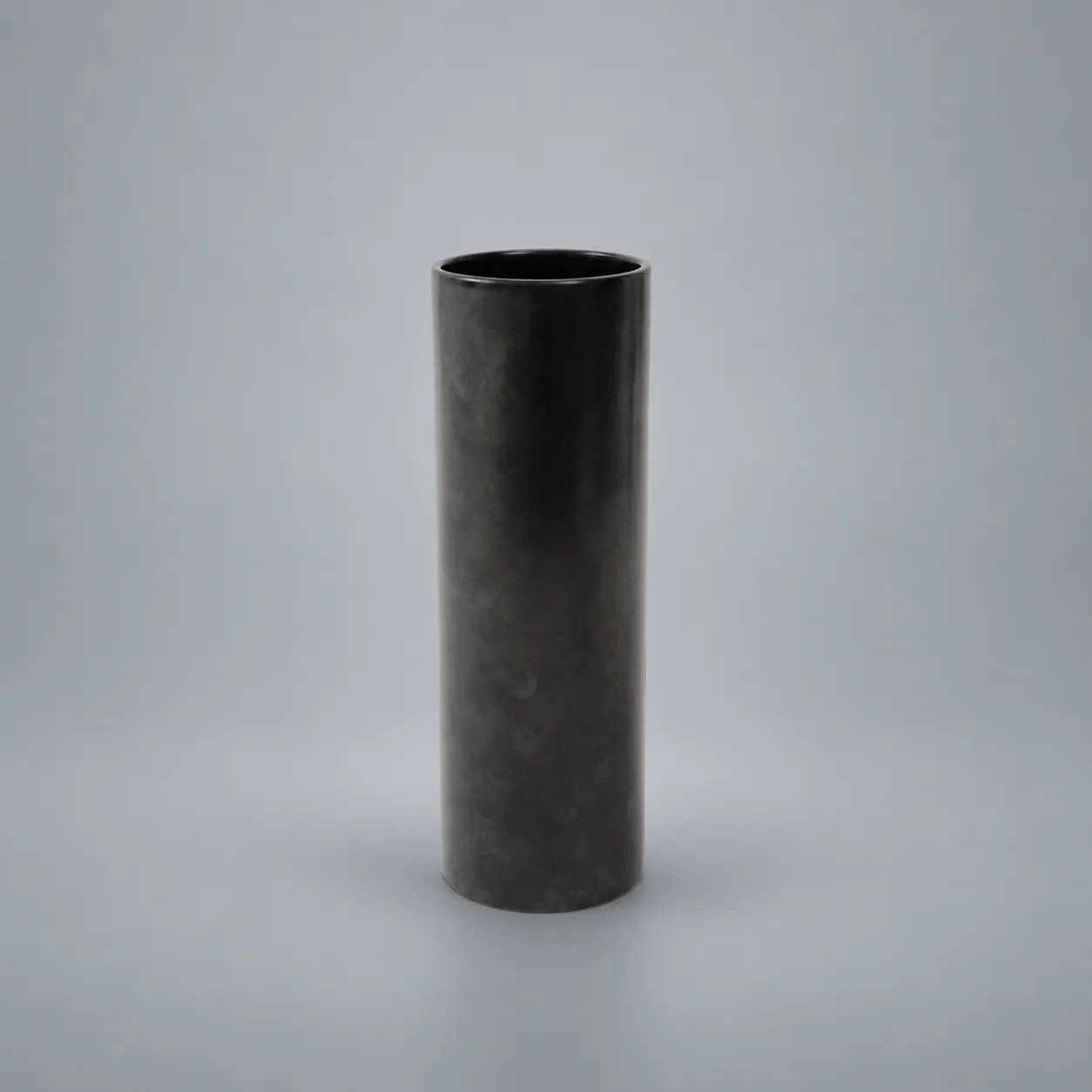 Large Georges Jouve Style Black Matte Cylinder Vase, France, c. 1950's