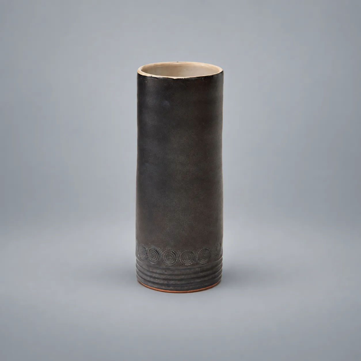 Matte Black Mid-Century Vase with White Interior, France, c. 1950's