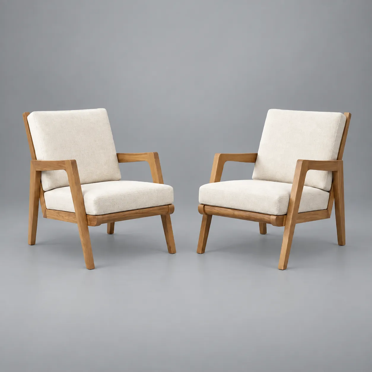 White Oak French 1950s Style Lounge Chair Made to Order, COM